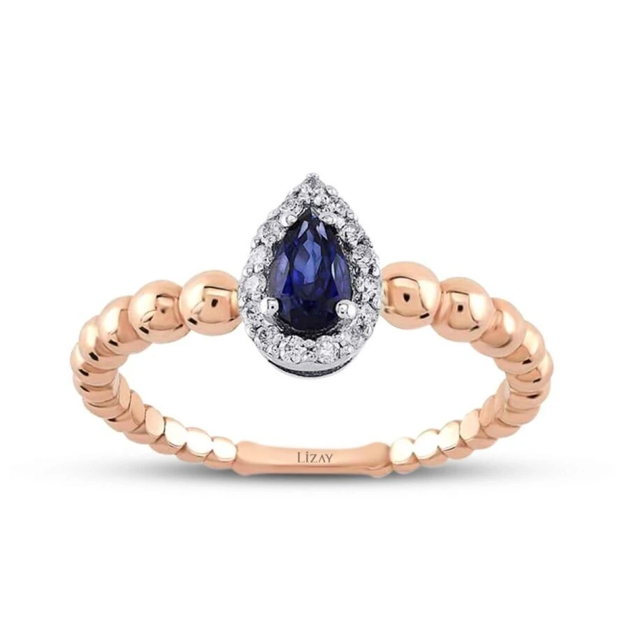 0.34 Karat Pırlanta Damla Safir Yüzük - 1