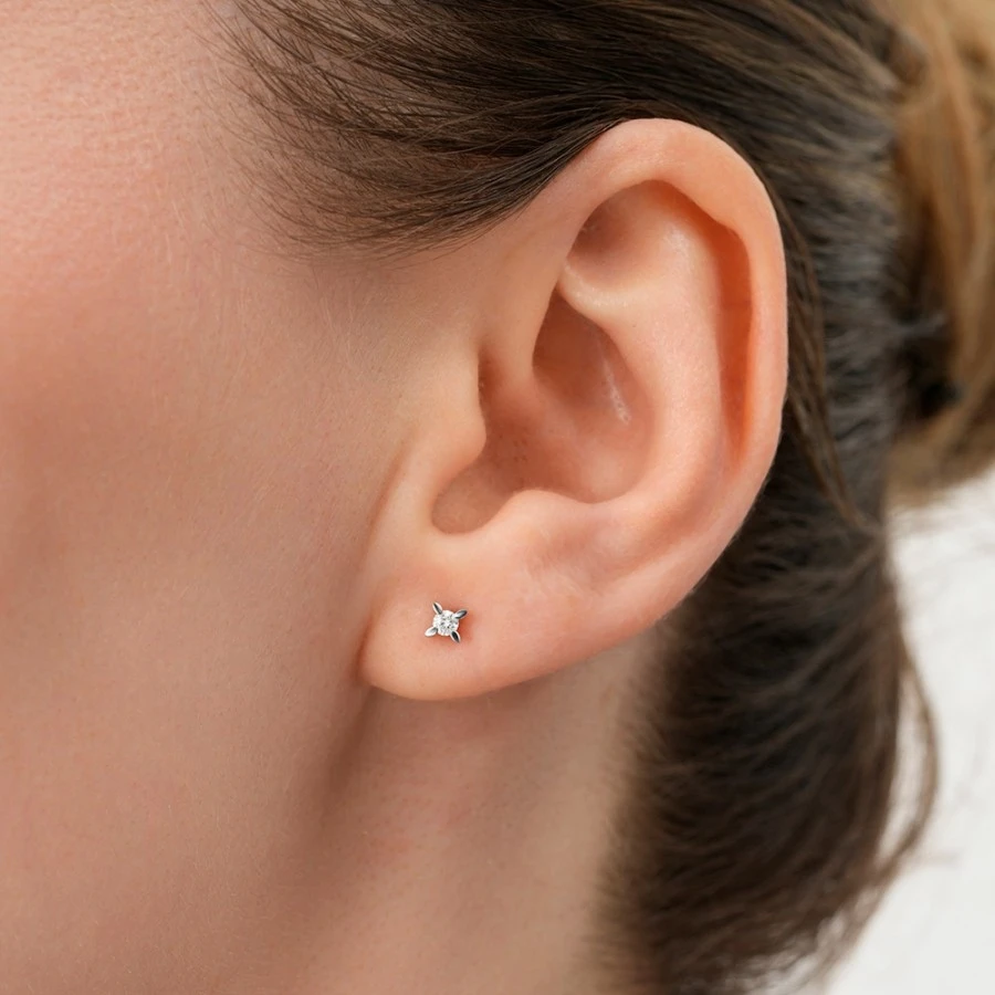 0.34 Karat Pırlanta Tektaş Küpe - 3