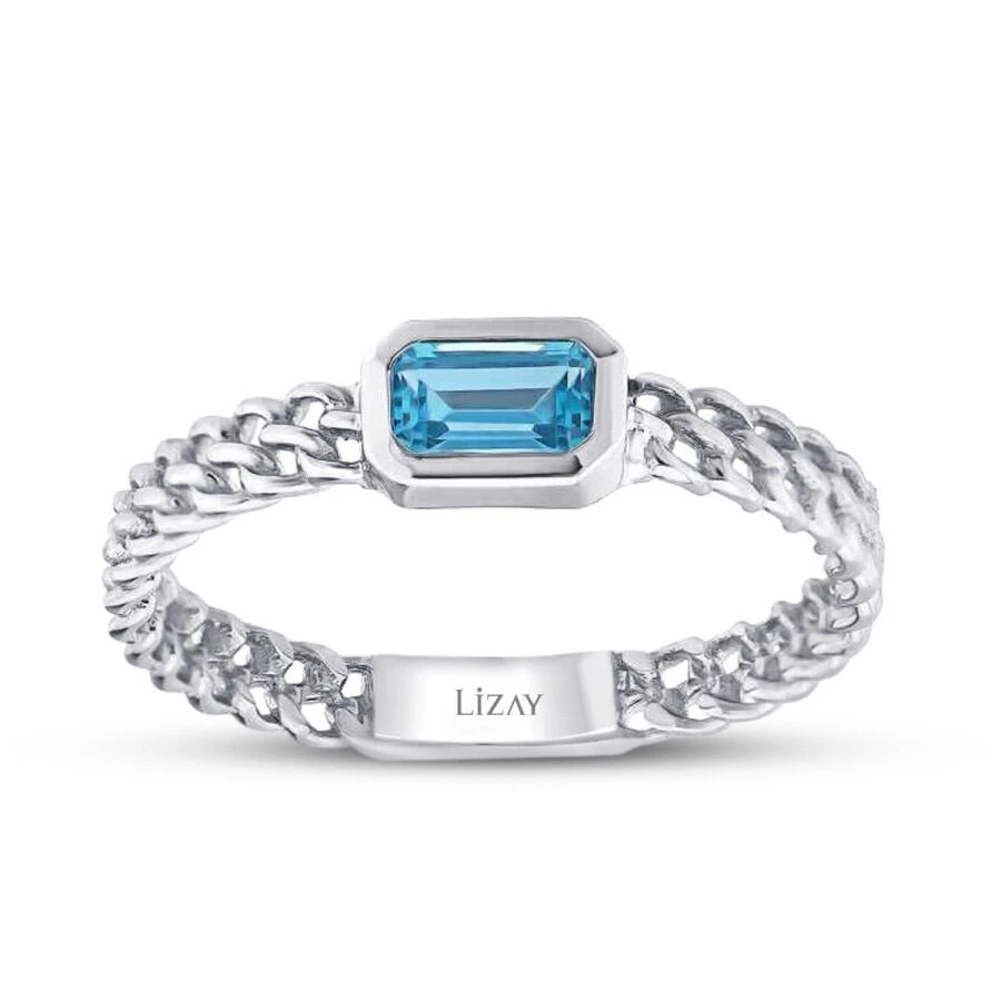 0.37 Karat Blue Topaz Baget Yüzük - 1
