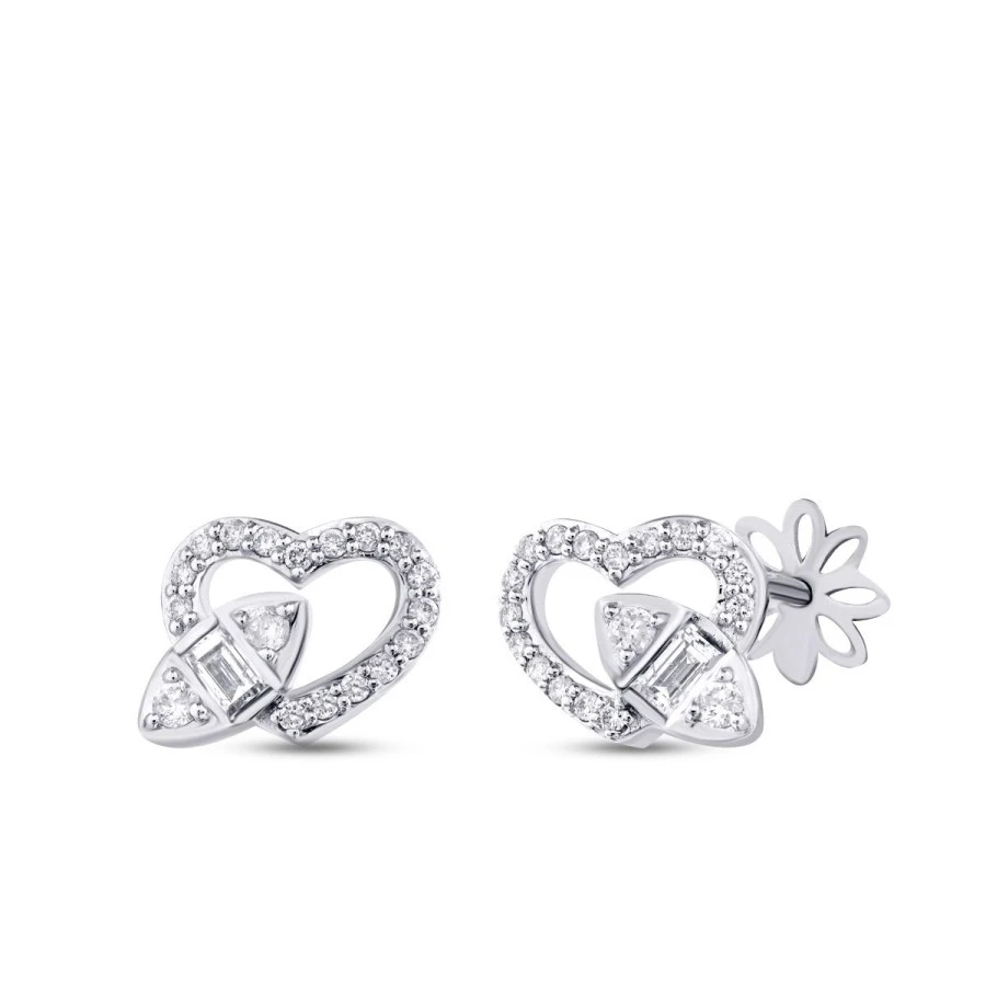 0.37 Karat Pırlanta Baget Kalp Küpe - 2