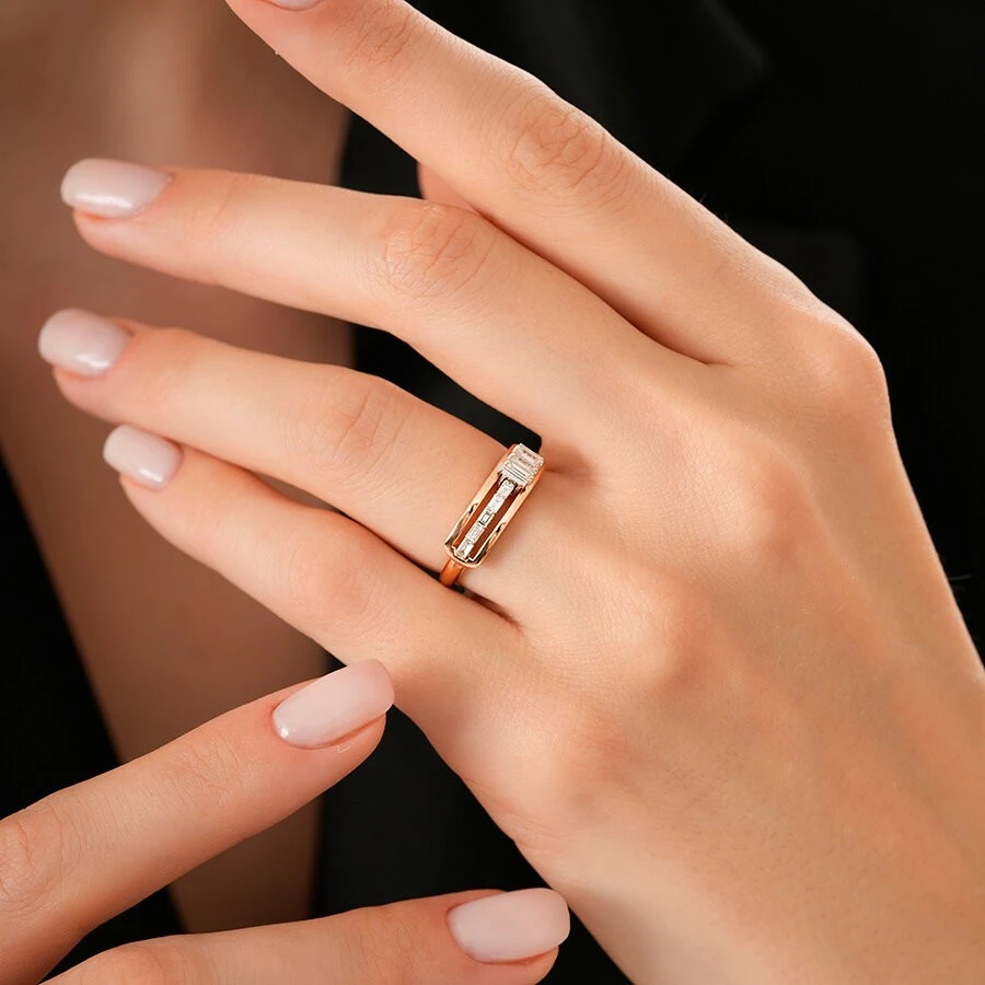 0.37 Karat Pırlanta Baget Yüzük - 3