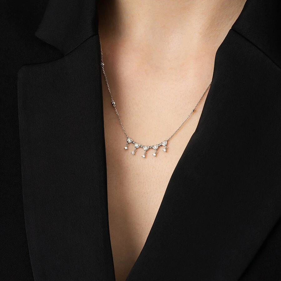 0.39 Karat Pırlanta Çoklu Kalp Kolye - 3