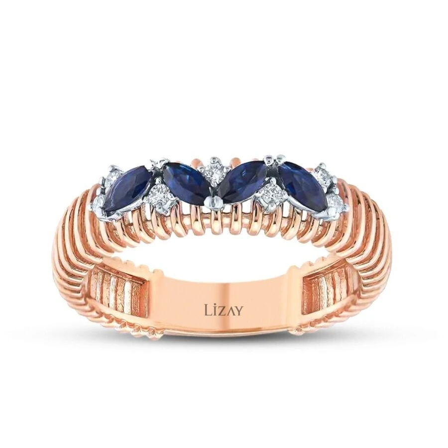 0.39 Karat Pırlanta Safir Yüzük - 1