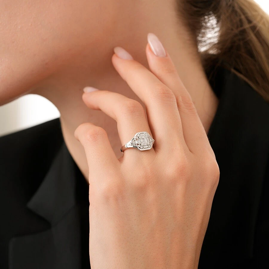 0.40 Karat Pırlanta Baget Trend Yüzük - 3