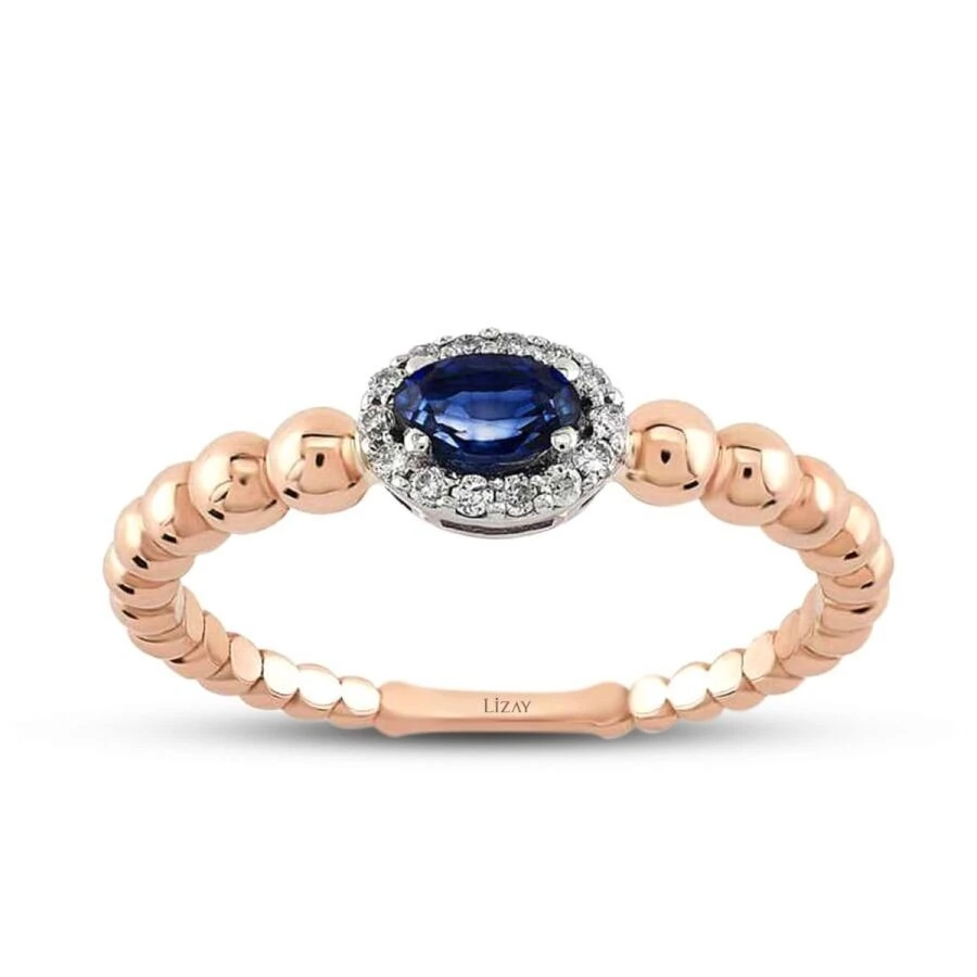 0.41 Karat Pırlanta Safir Yüzük - 1