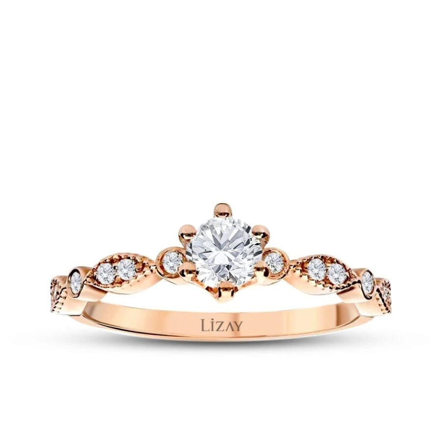 0.43 Karat Pırlanta Lotus Tektaş Yüzük - 1