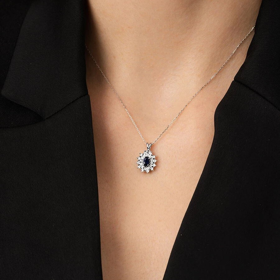 0.44 Karat Pırlanta Safir Kolye - 3