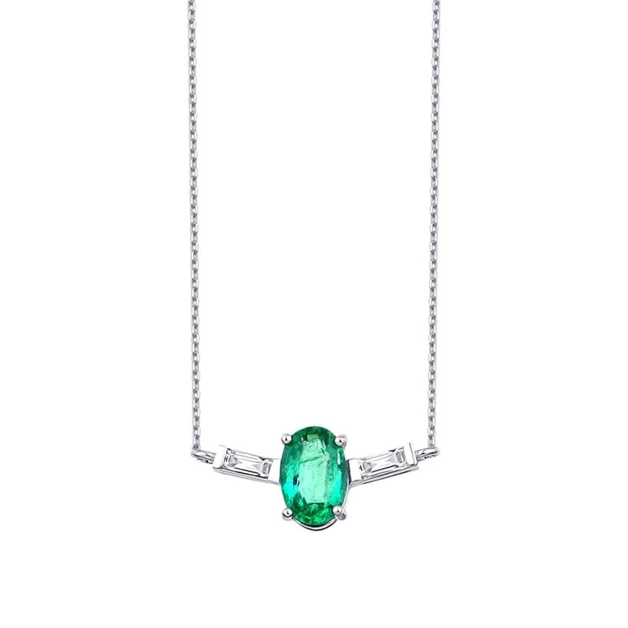 0.45 Karat Pırlanta Baget Zümrüt Kolye - 1