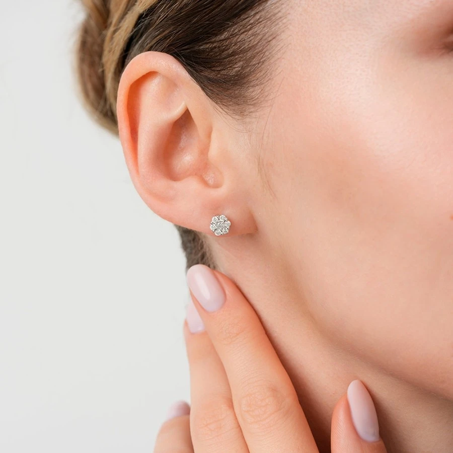 0.43 Karat Pırlanta Taşlı Yuvarlak Küpe - 3