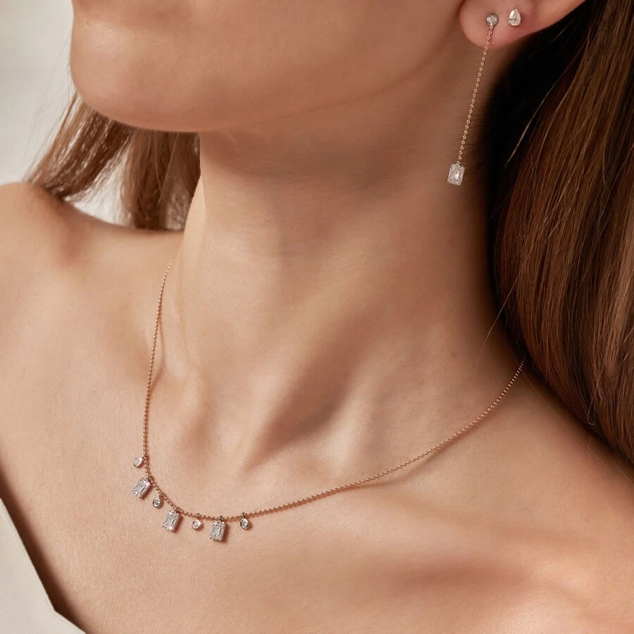 0.46 Karat Pırlanta Baget Kolye - 3