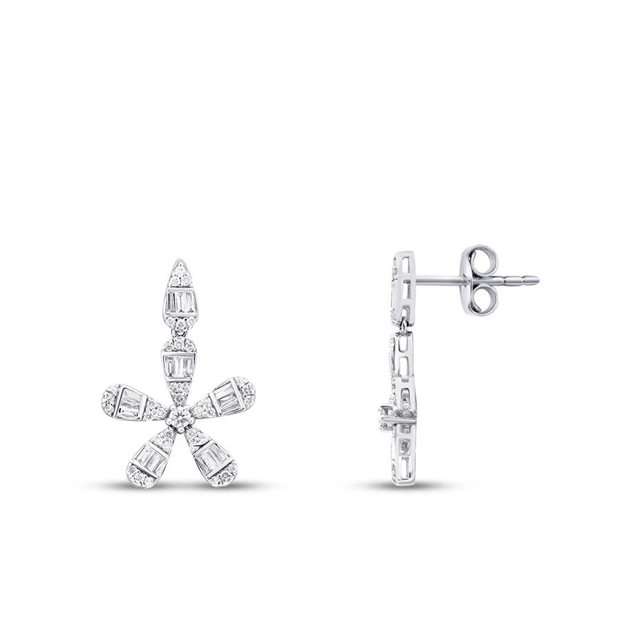 0.50 Karat Pırlanta Baget Çiçek Küpe - 1