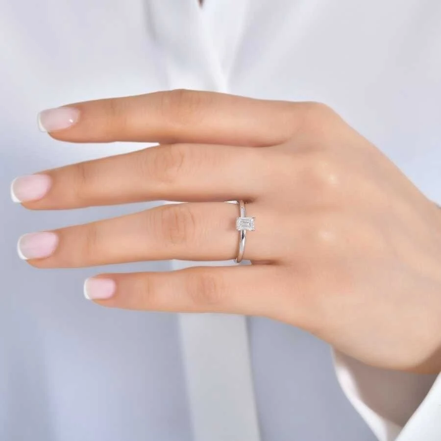 0.50 Karat Pırlanta Emerald Tektaş Yüzük - 3