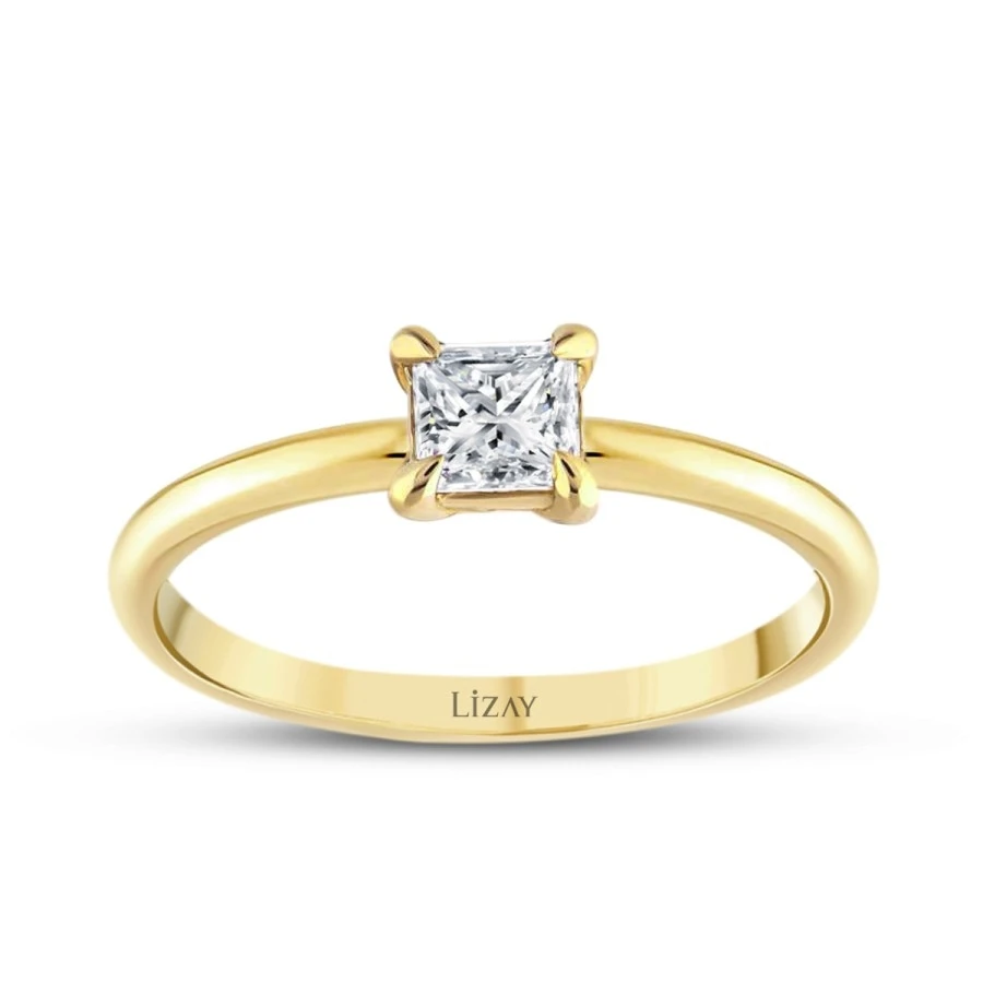 0.50 Karat Pırlanta Prenses Tektaş Yüzük - 1