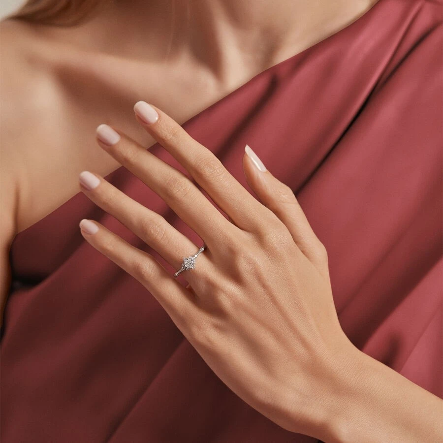 0.51 Karat Pırlanta Lotus Tektaş Yüzük - 3