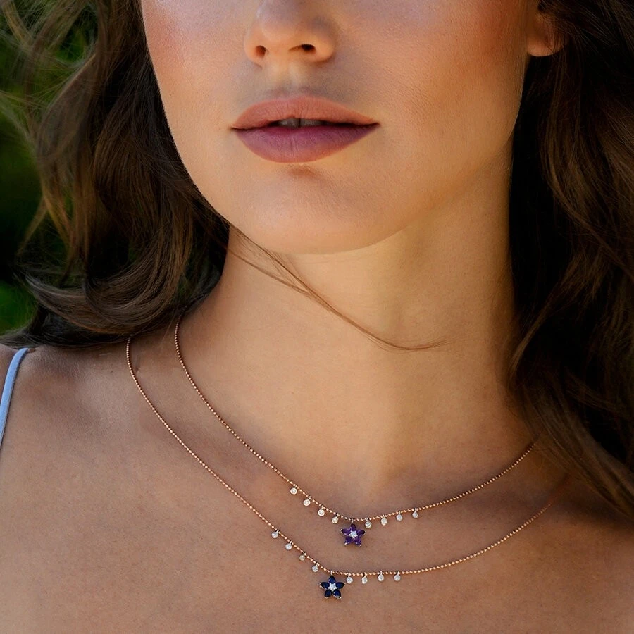 0.57 Karat Pırlanta Ametist Çiçek Kolye - 4