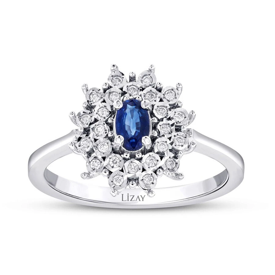 0.57 Karat Pırlanta Safir Yüzük - 1