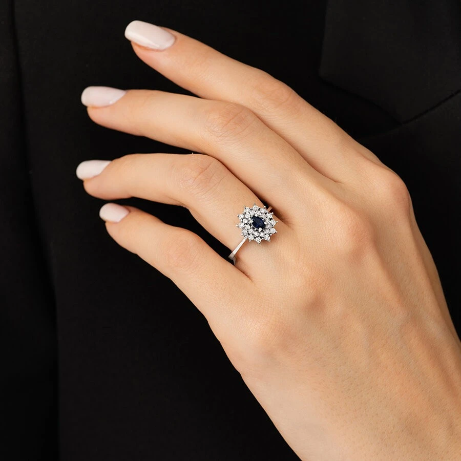 0.57 Karat Pırlanta Safir Yüzük - 3