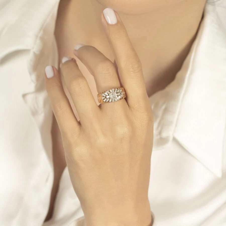 0.58 Karat Pırlanta Baget Yüzük - 3