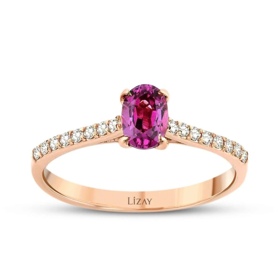 0.58 Karat Pırlanta Pembe Safir Yüzük - 1