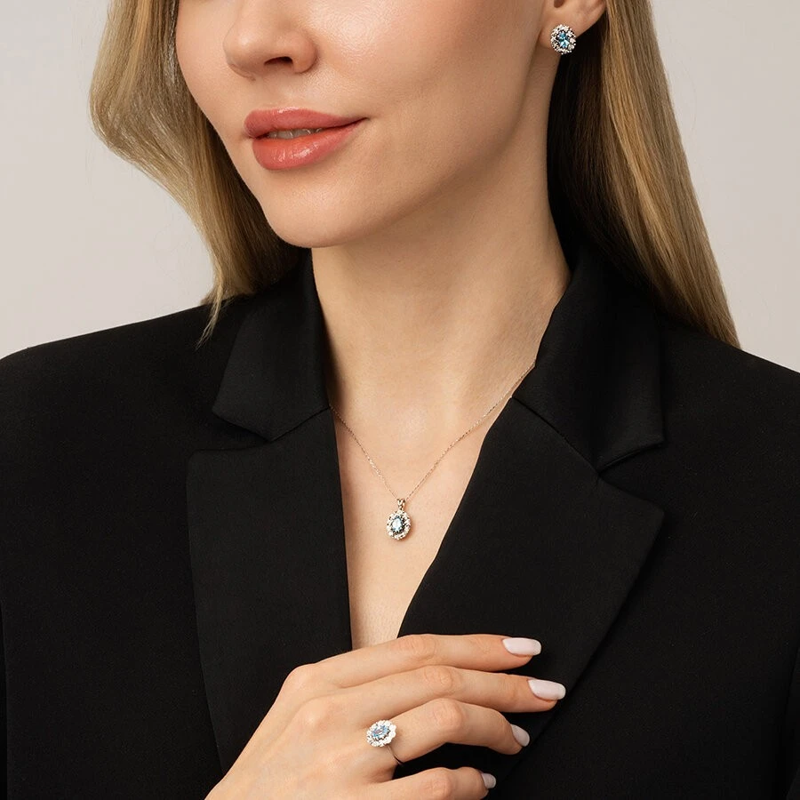 0.60 Karat Pırlanta Blue Topaz Yüzük - 4