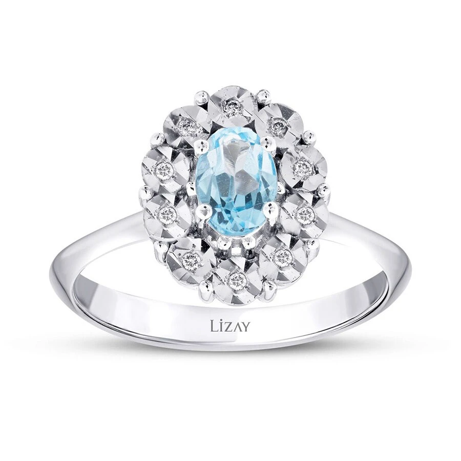 0.60 Karat Pırlanta Blue Topaz Yüzük - 1