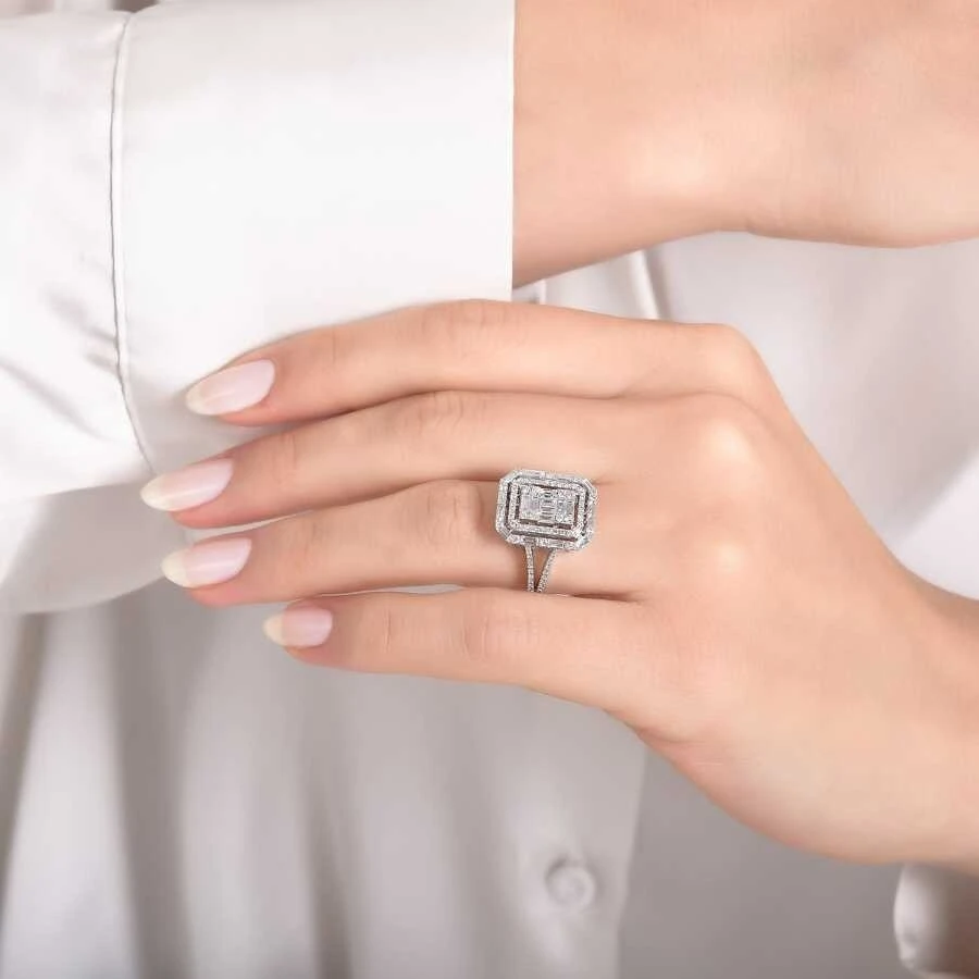 0.64 Karat Pırlanta Baget Yüzük - 3