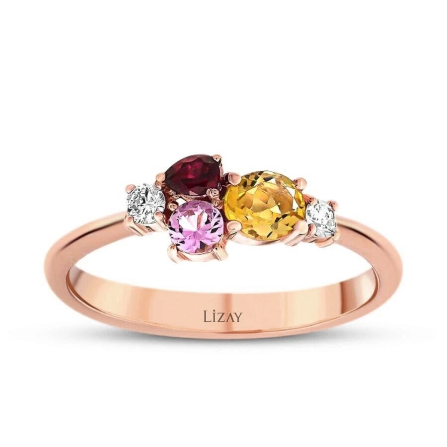 0.64 Karat Pırlanta Renkli Taşlı Yüzük - 1