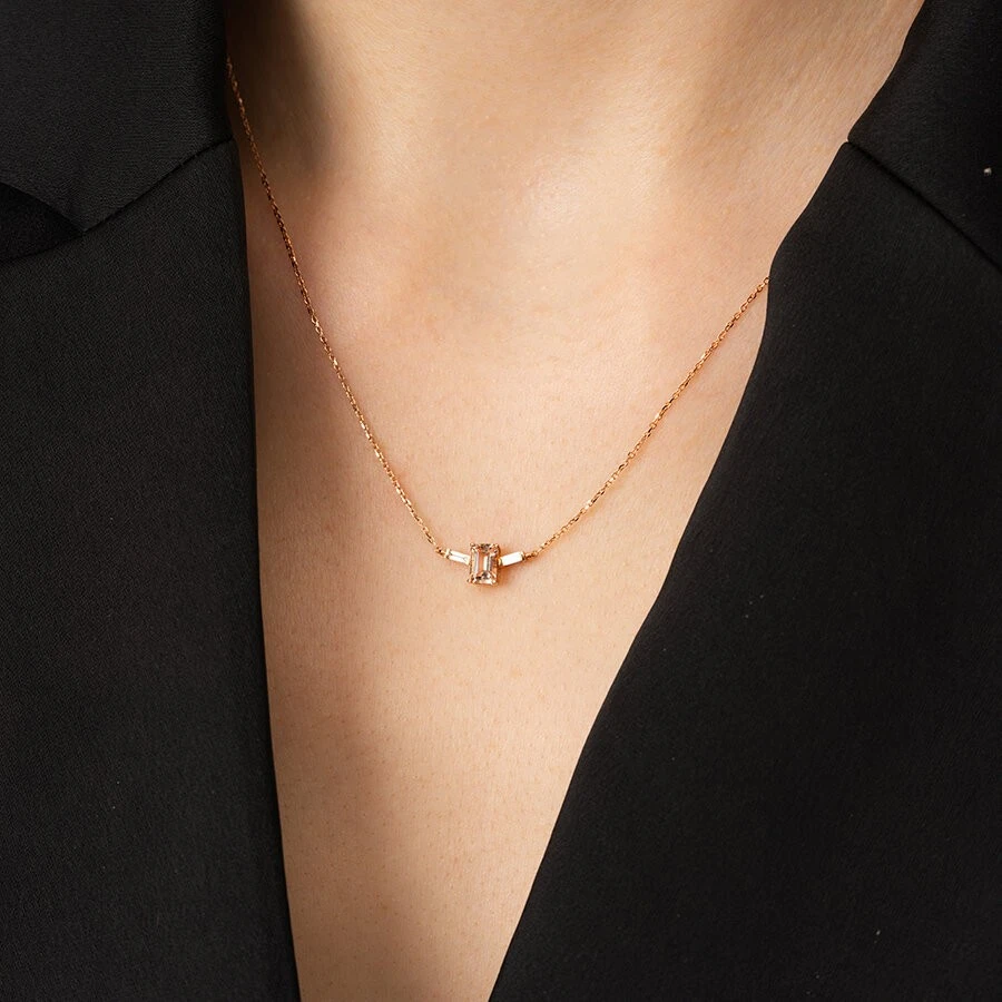 0.65 Karat Pırlanta Morganit Kolye - 3