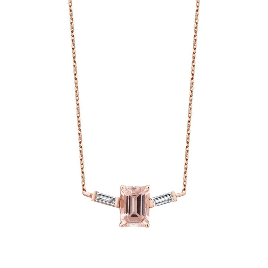 0.65 Karat Pırlanta Morganit Kolye - 1