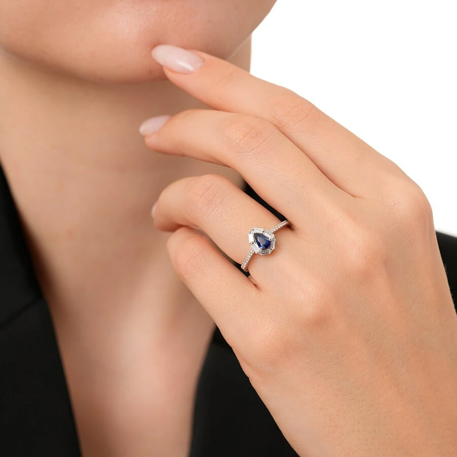0.66 Karat Pırlanta Safir Yüzük - 3