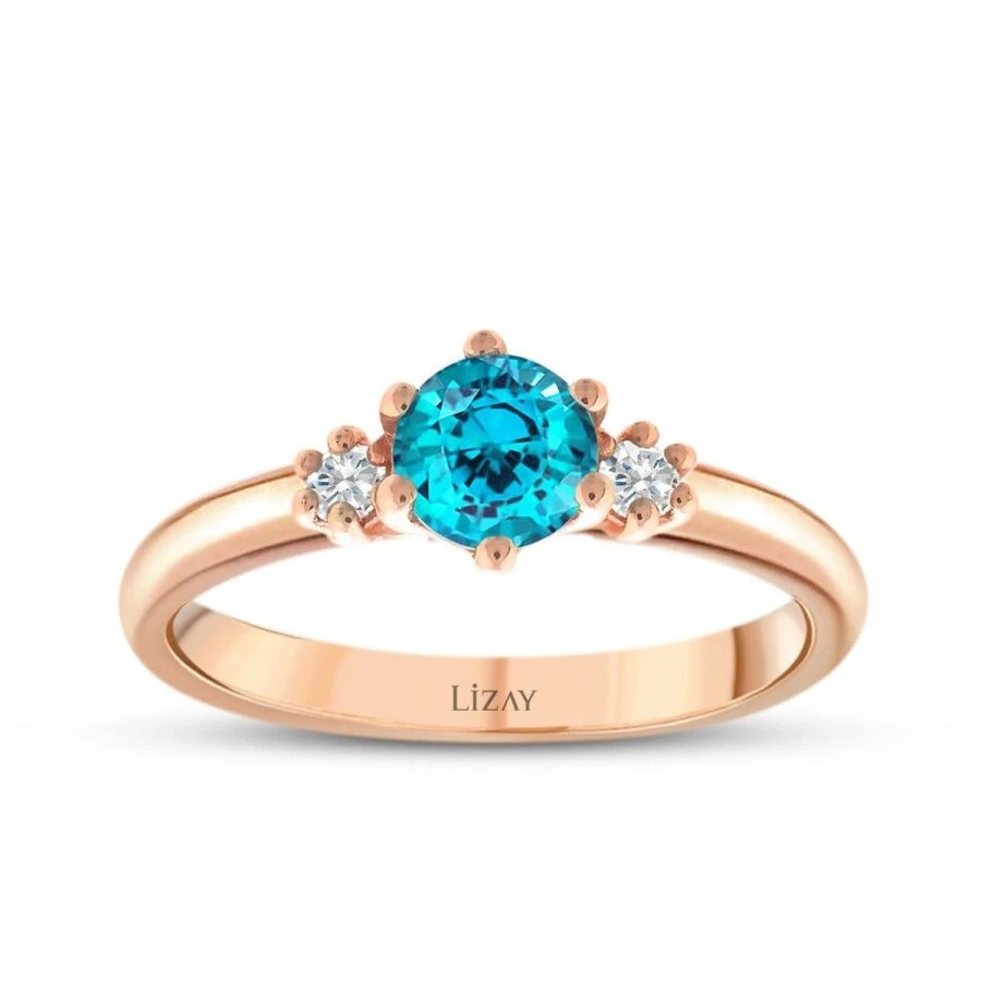 0.67 Karat Pırlanta Blue Topaz Yüzük - 1