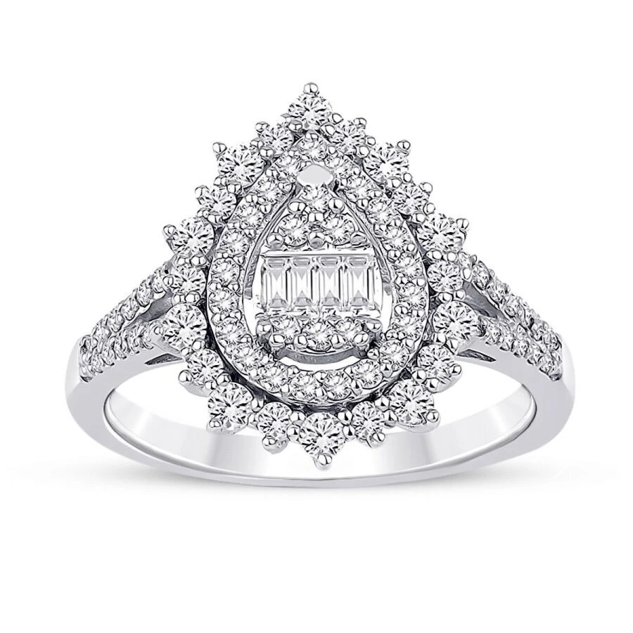 0.67 Karat Pırlanta Damla Baget Yüzük - 1