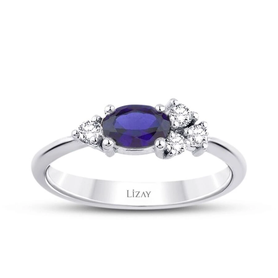 0.67 Karat Pırlanta Safir Yüzük - 1