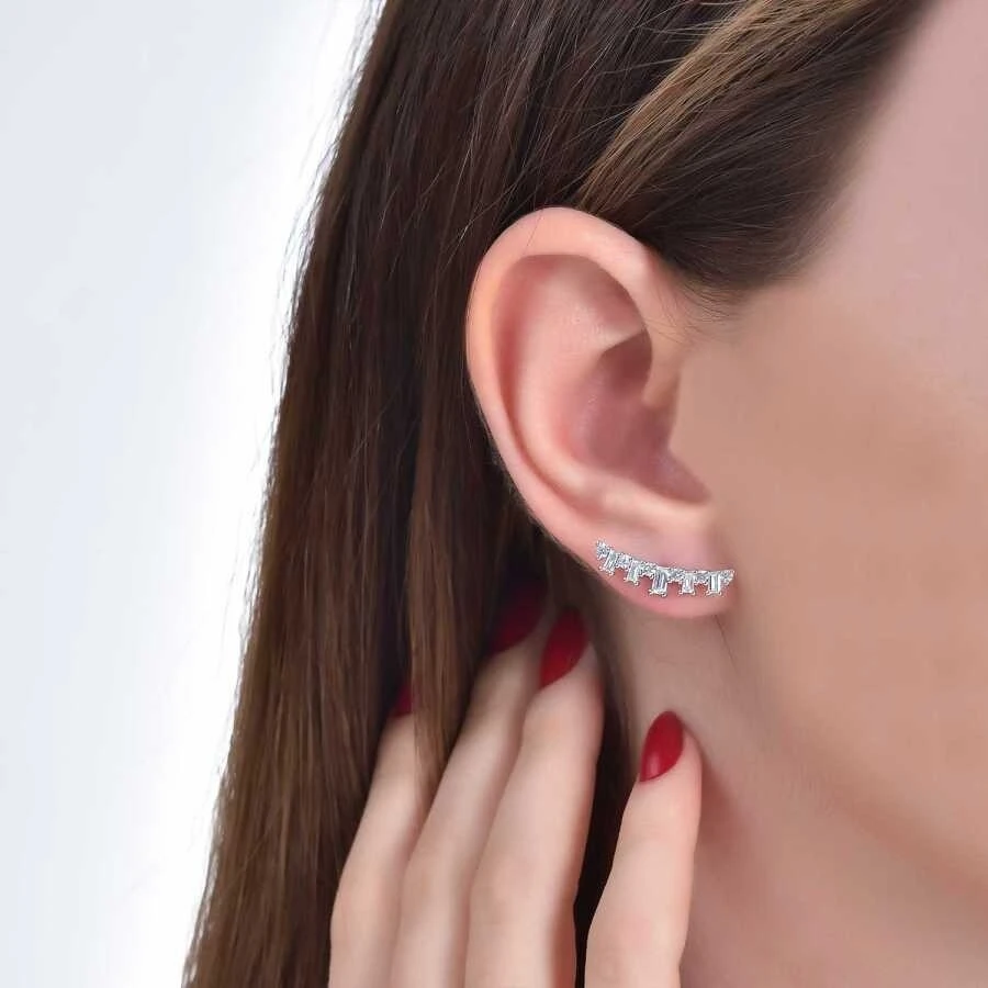 0.99 Karat Pırlanta Baget Küpe - 3