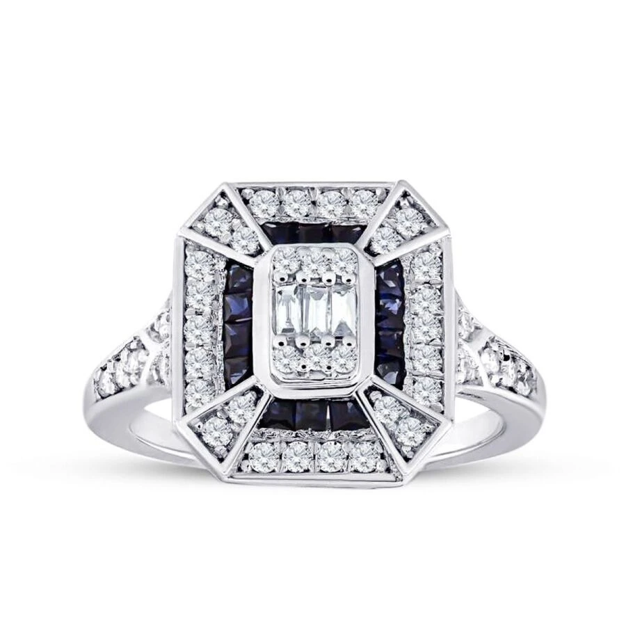 0.71 Karat Pırlanta Baget Safir Yüzük - 1