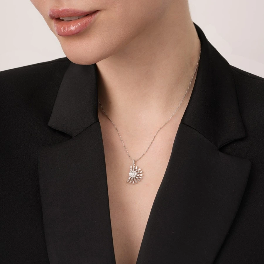 0.76 Karat Pırlanta Baget Kolye - 3