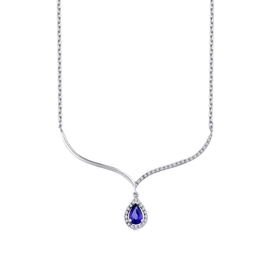 0.78 Karat Pırlanta Safir Damla Kolye - 2