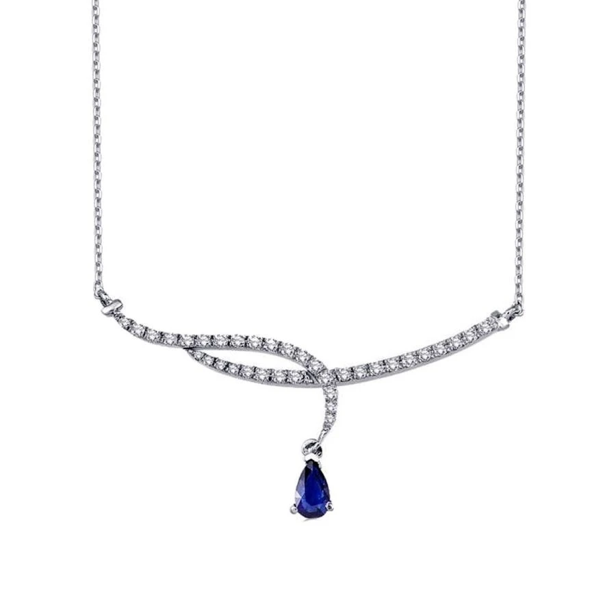 0.79 Karat Pırlanta Safir Damla Kolye - 2