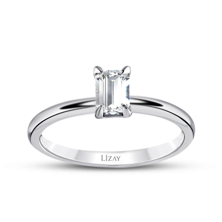 0.80 Karat Pırlanta Emerald Tektaş Yüzük - 1