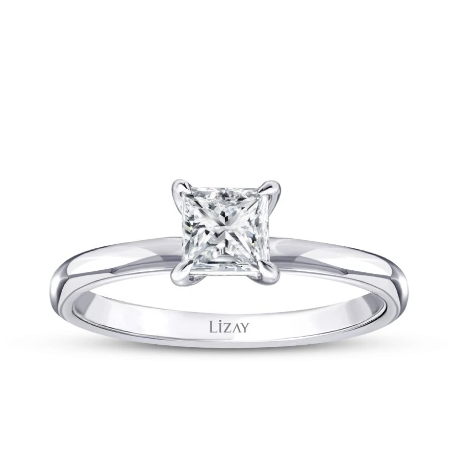 0.80 Karat Pırlanta Prenses Tektaş Yüzük - 1