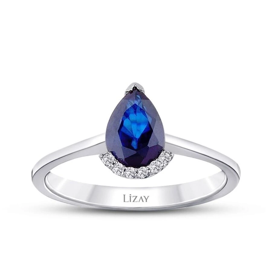 0.84 Karat Pırlanta Damla Safir Yüzük - 1