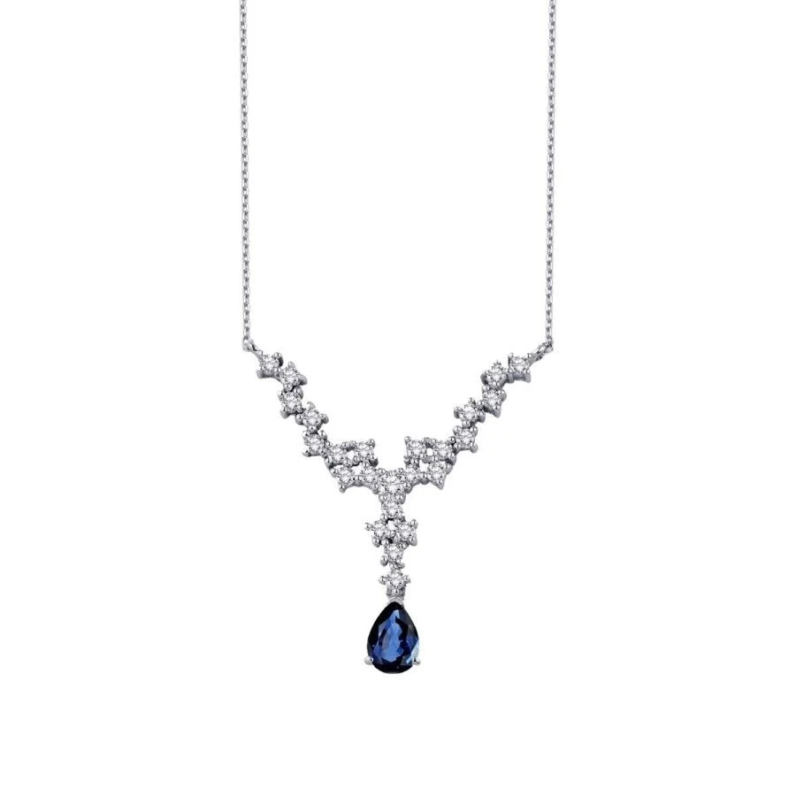 0.86 Karat Pırlanta Safir Damla Kolye - 1