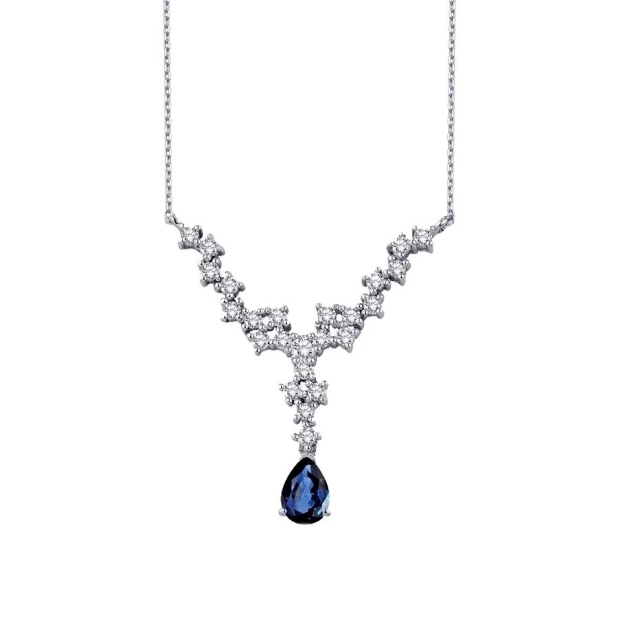 0.86 Karat Pırlanta Safir Damla Kolye - 2