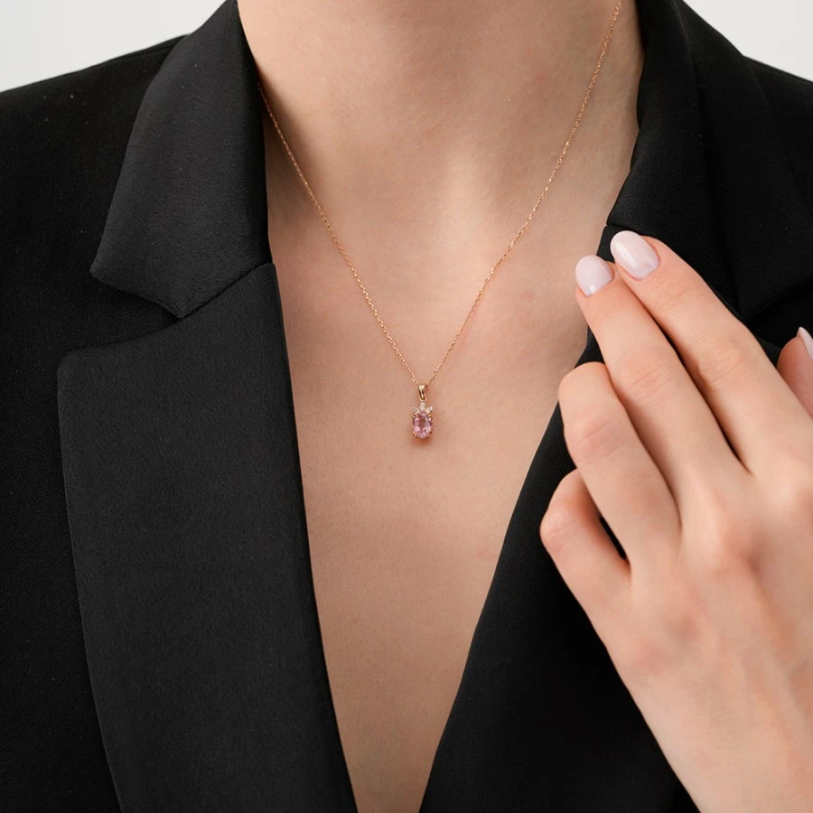 0.86 Karat Pırlanta Turmalin Kolye - 3