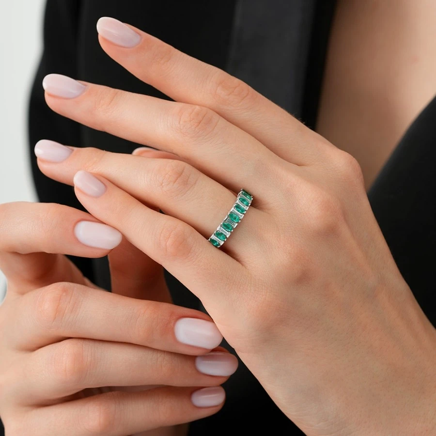 0.86 Karat Pırlanta Zümrüt Yüzük - 3