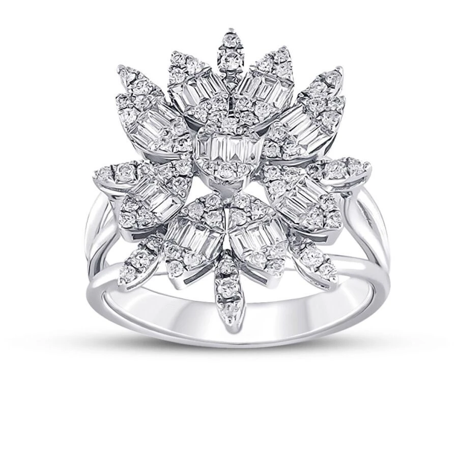 0.90 Karat Pırlanta Baget Çiçek Yüzük - 1