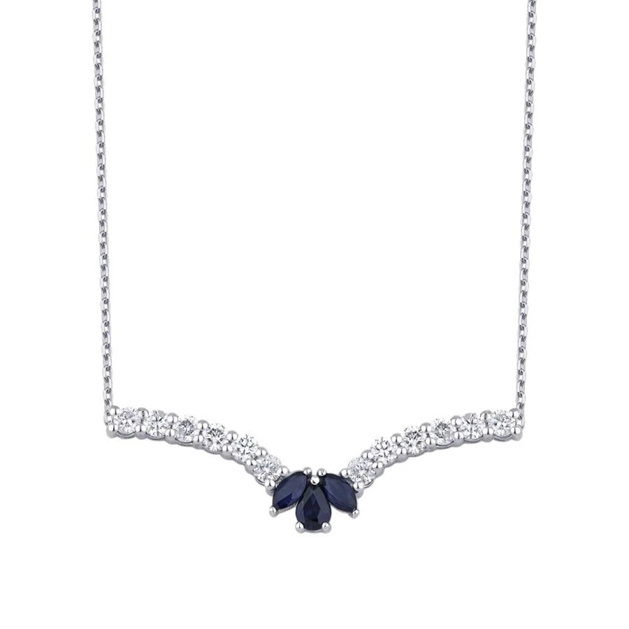 0.91 Karat Pırlanta Safir Lotus Kolye - 1