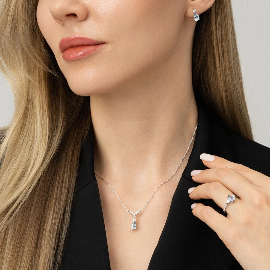 0.92 Karat Pırlanta Blue Topaz Yüzük - 3