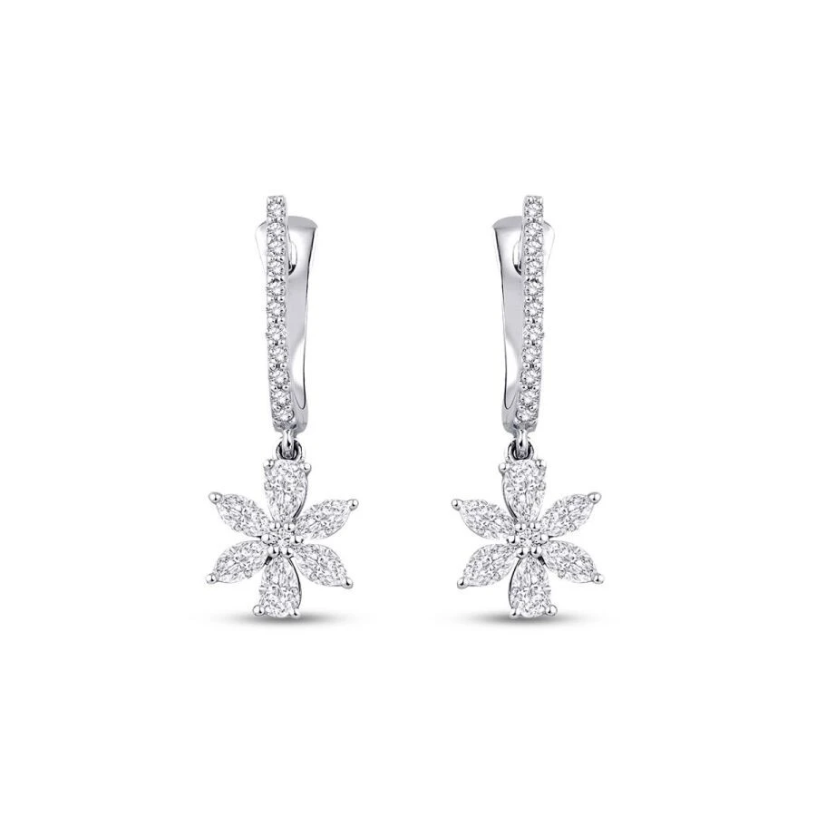 0.94 Karat Pırlanta Çiçek Küpe - 2