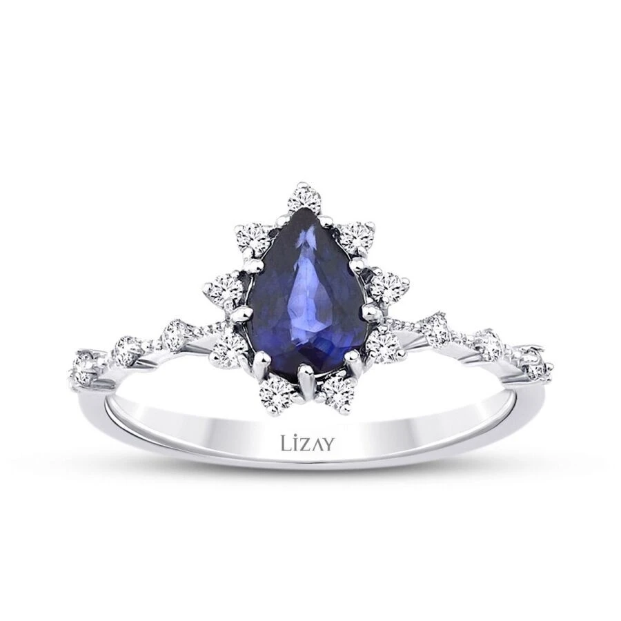 0.94 Karat Pırlanta Safir Yüzük - 1